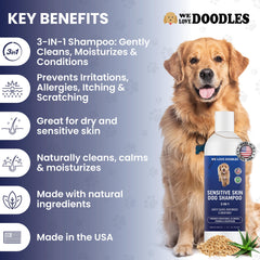 We Love Doodles gros plan étiquette listant avoine et aloe pour confiance