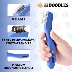 We Love Doodles gros plan sur les lames en acier inoxydable, démêlage efficace