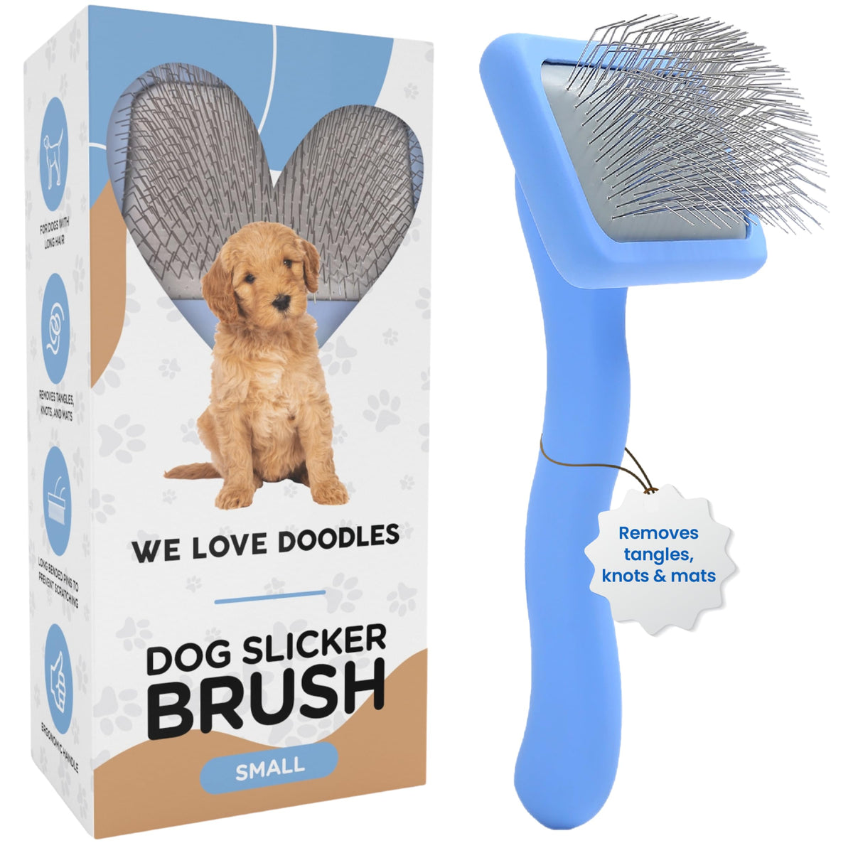 We Love Doodles brosse slicker vue de face pour démêler efficacement