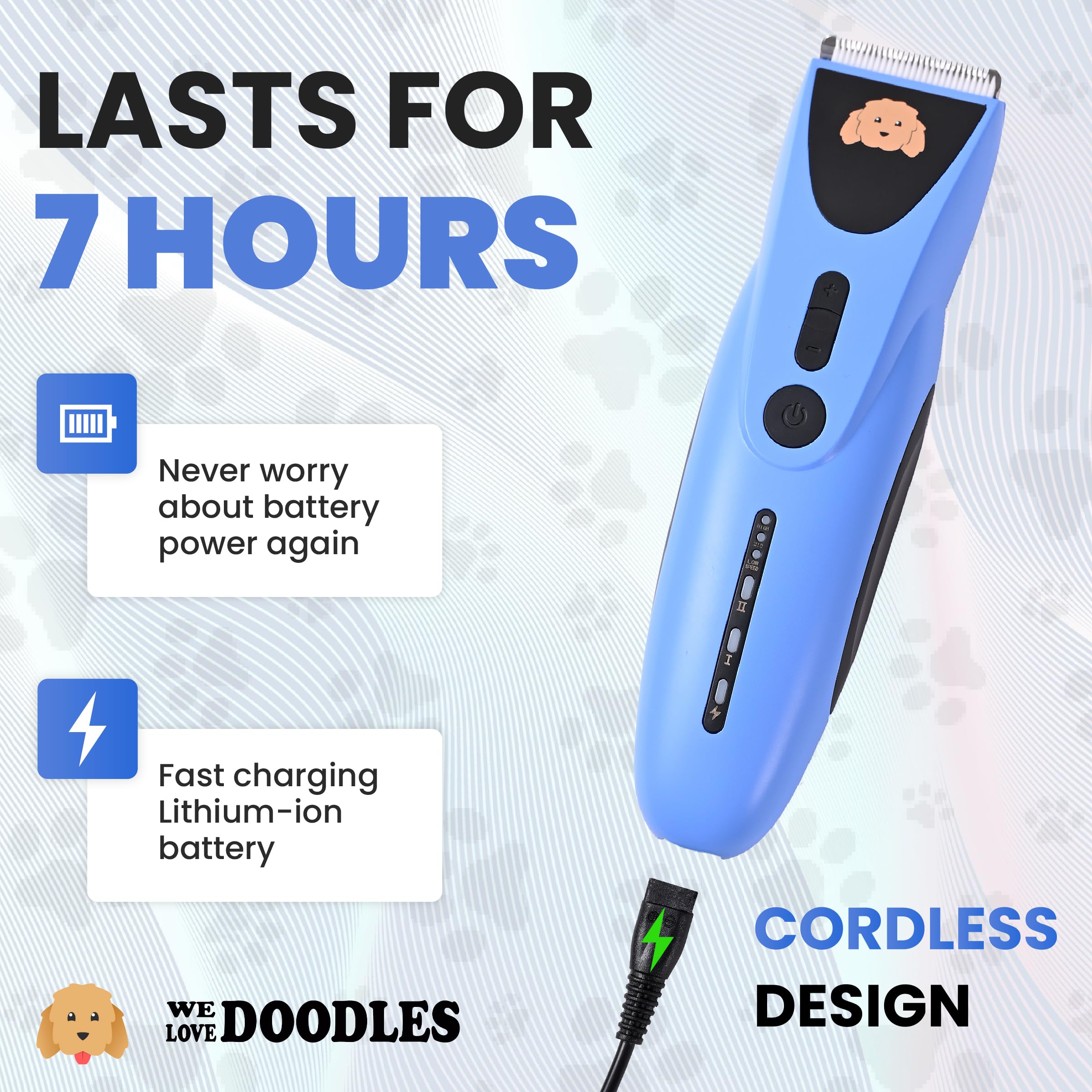 We Love Doodles tondeuse en usage sur chien réduisant stress et facilitant la coupe