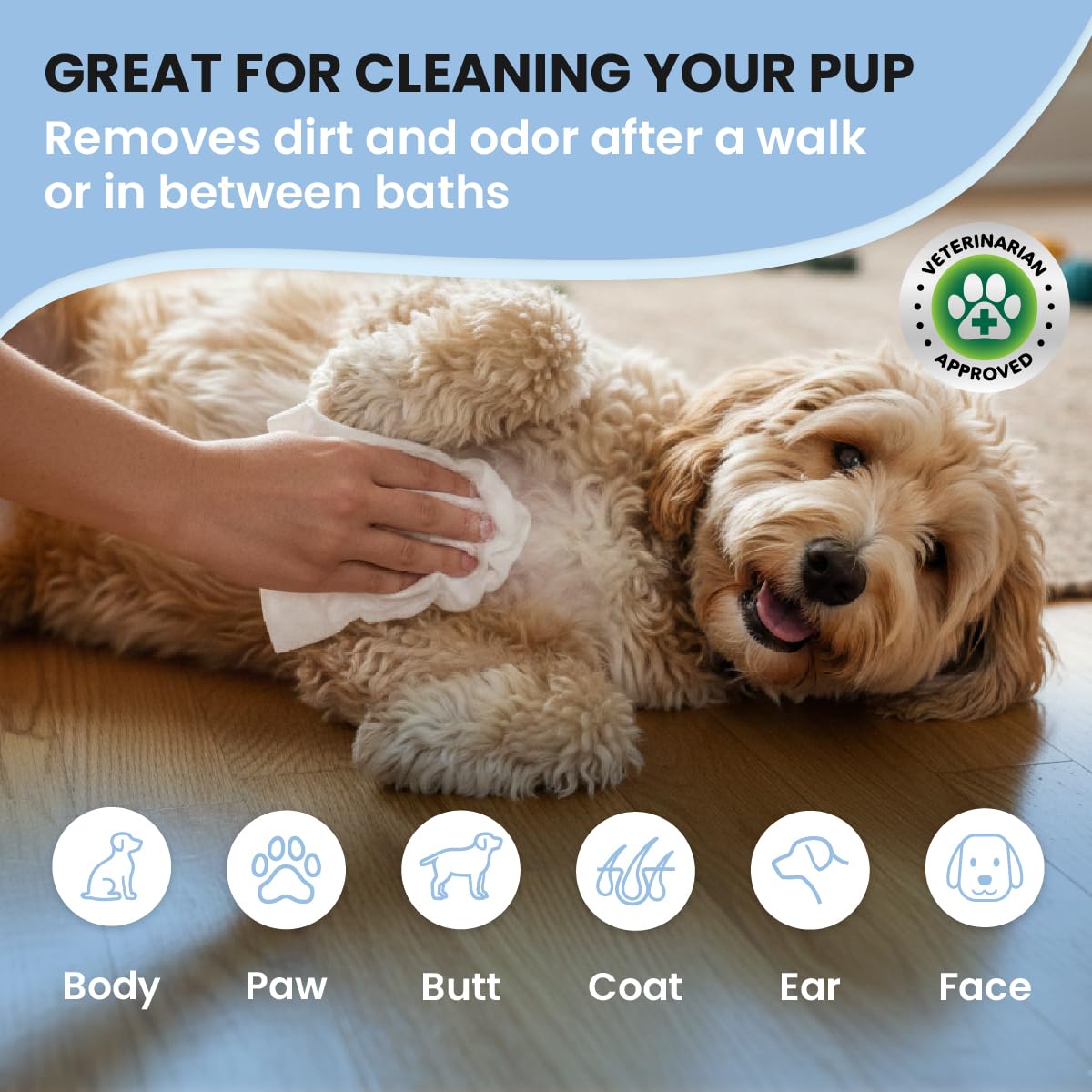 We Love Doodles lingette utilisée sur pattes pour enlever boue et odeurs
