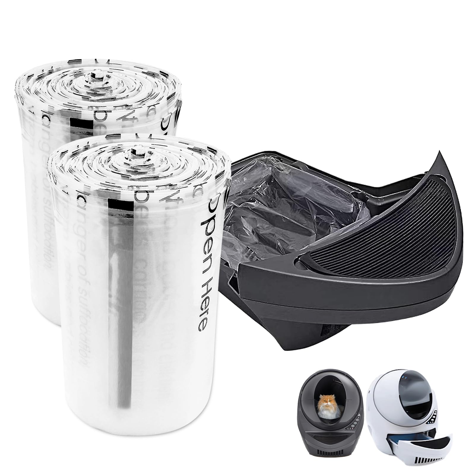 WECATION emballage avant montrant 120 sacs et compatibilité Litter-Robot, simplifie la gestion des déchets