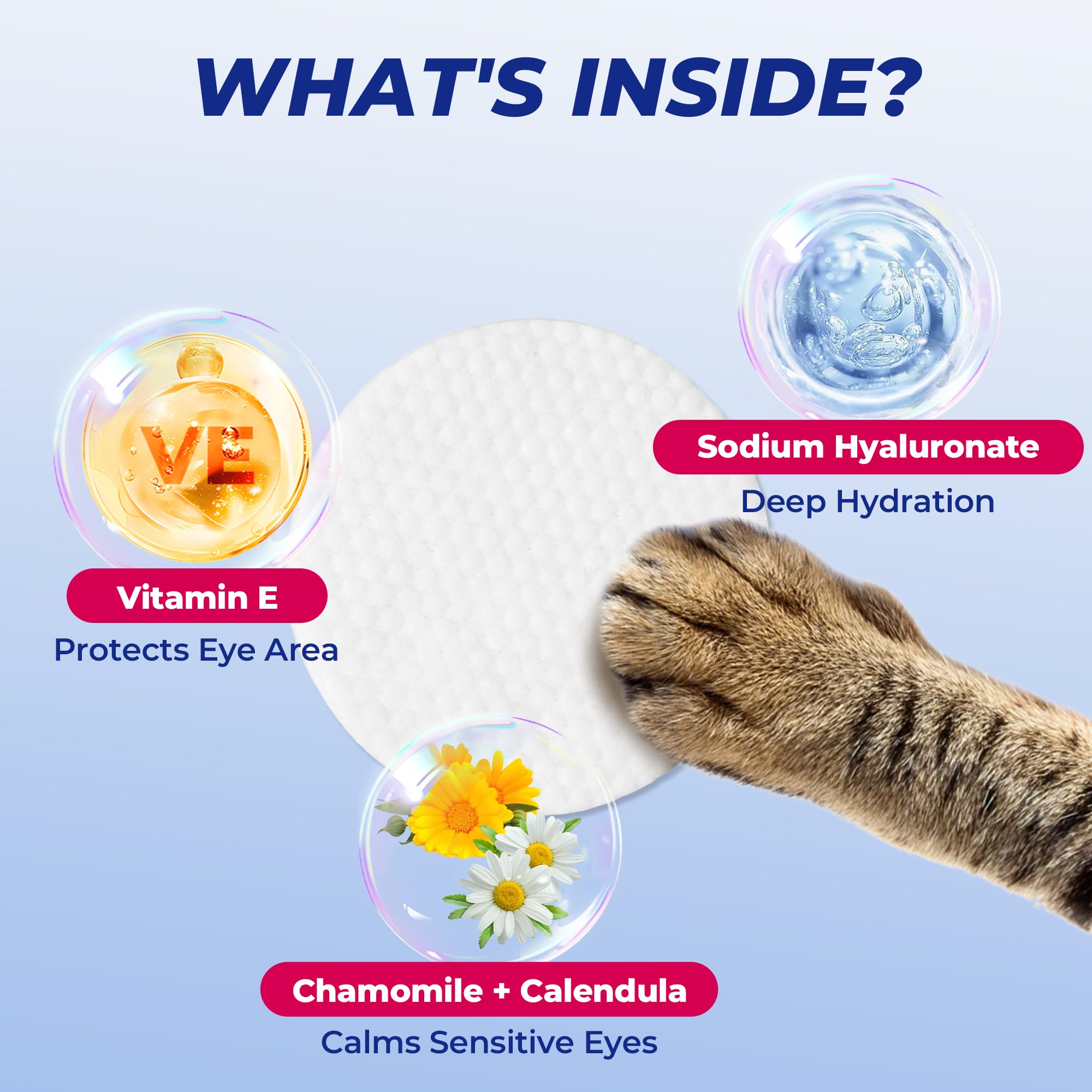 Wellix lingette nettoyant délicatement autour des yeux du chat