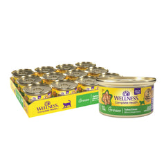 Wellness boîte devant montrant la recette dinde et bénéfice nutritionnel