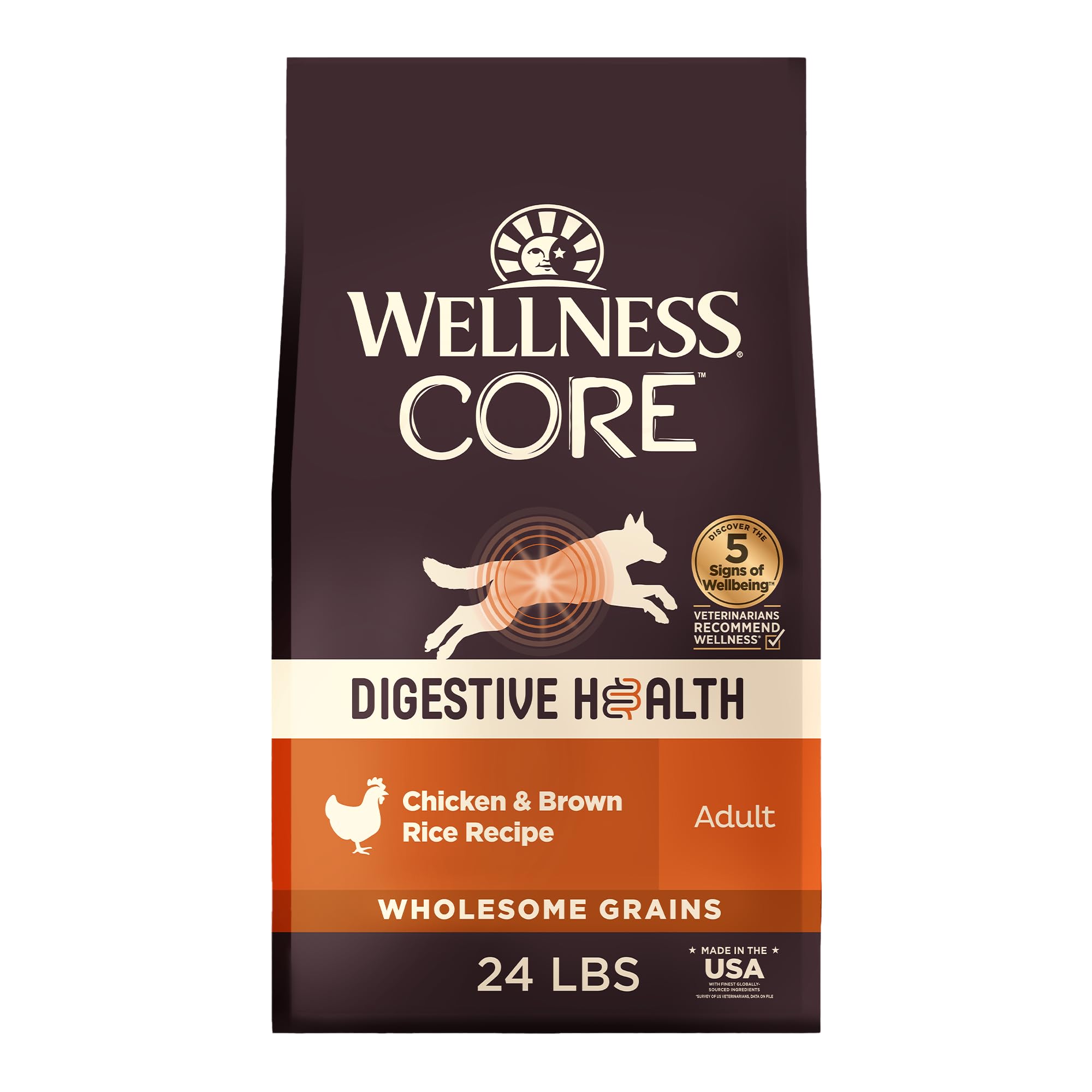 Wellness CORE emballage avant montrant recette poulet et bénéfice digestif