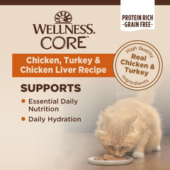 Wellness CORE ingrédients poulet et dinde visibles pour protéines de qualité