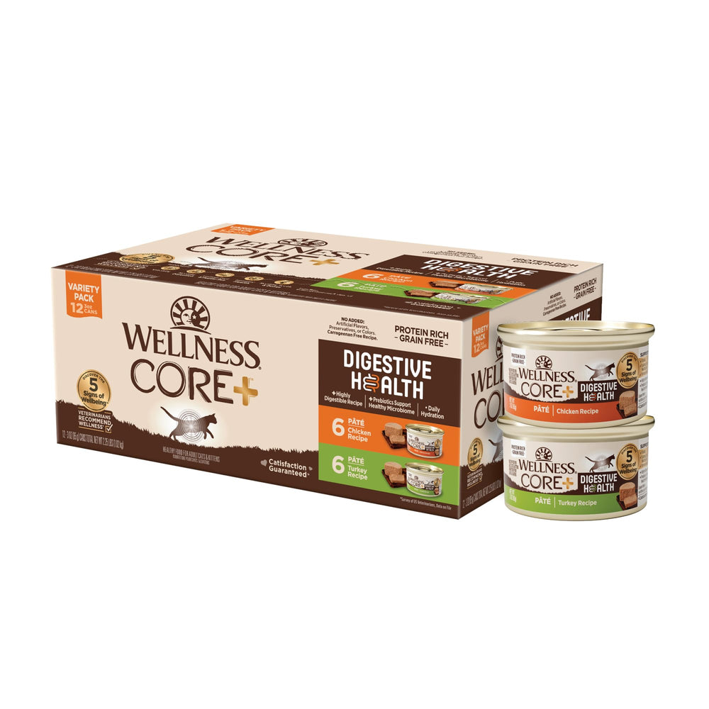 Wellness étiquette face de boîte montrant formule digestive et bénéfices