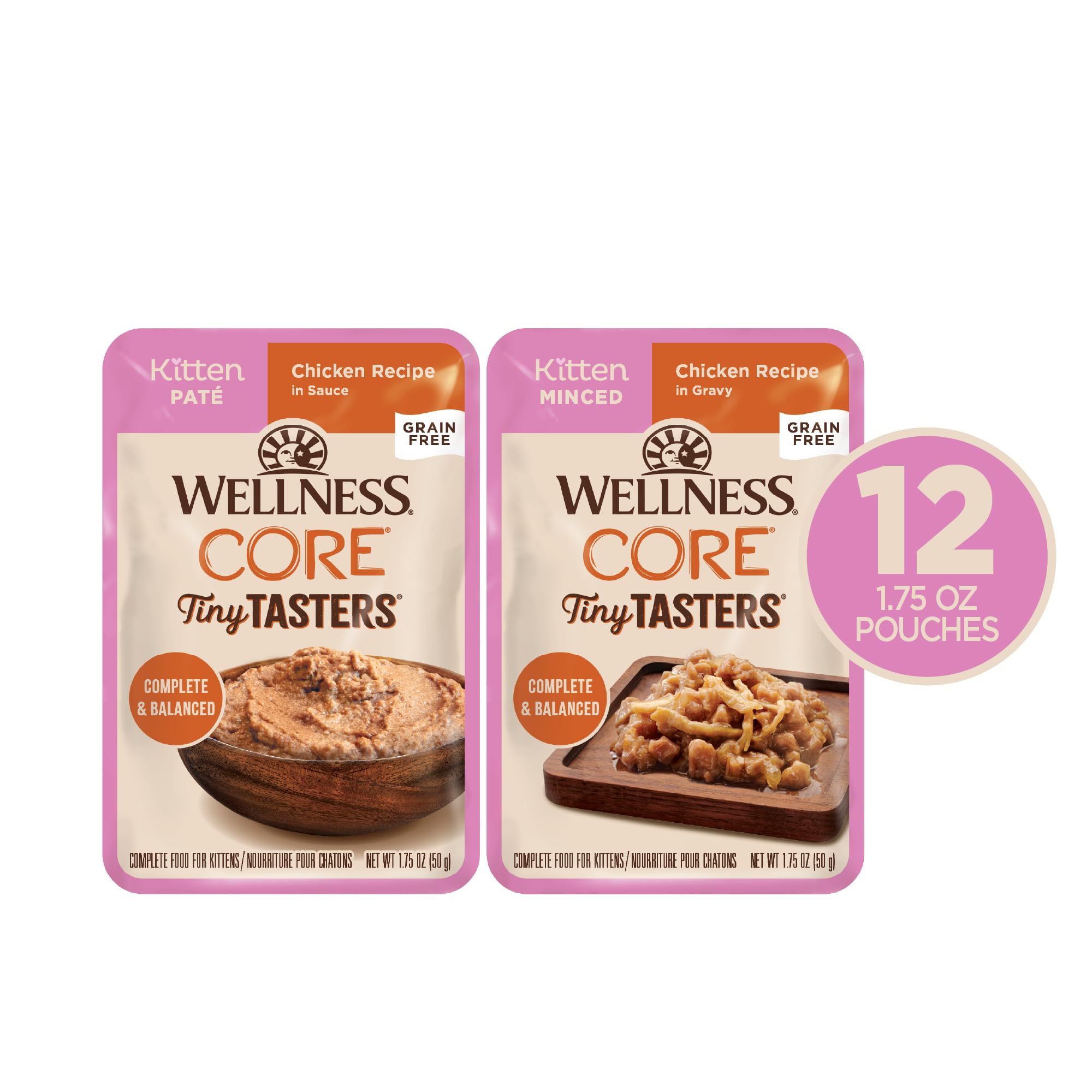 Wellness sachet ouvert haché montrant texture et appétence pour chaton