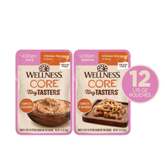 Wellness sachet ouvert haché montrant texture et appétence pour chaton