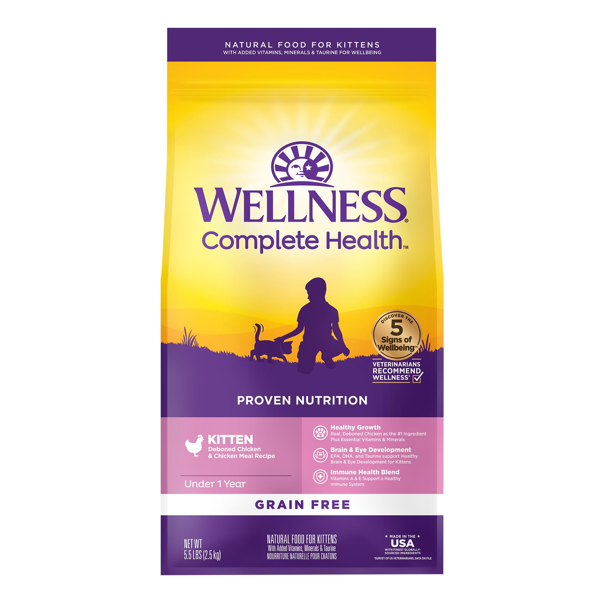 Wellness emballage avant Kitten montrant ingrédients naturels et bénéfice nutritionnel