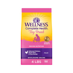 Wellness emballage face montrant la recette pour chiens toy et bénéfice nutritionnel
