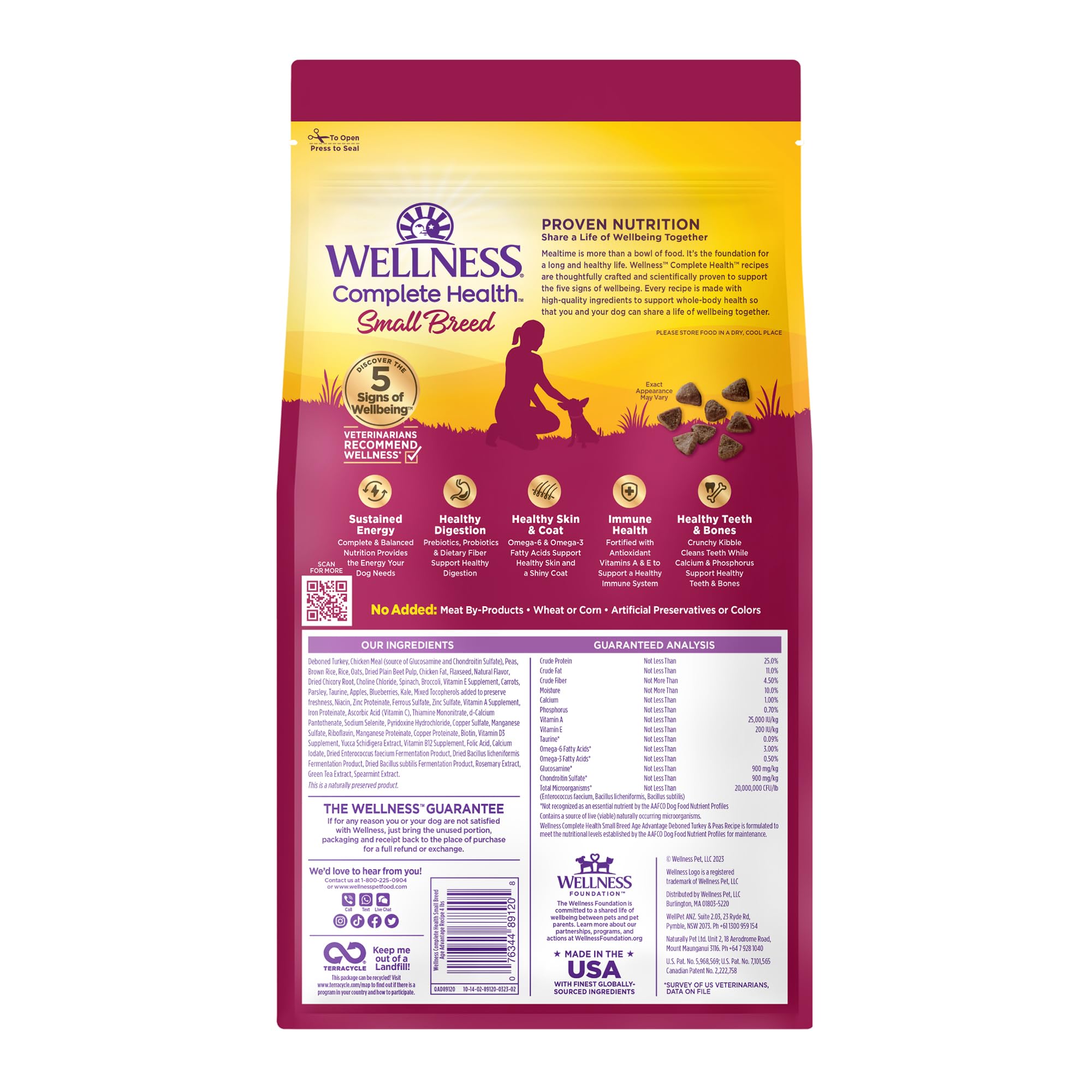 Wellness main versant croquettes dans un contenant pour stockage pratique et frais