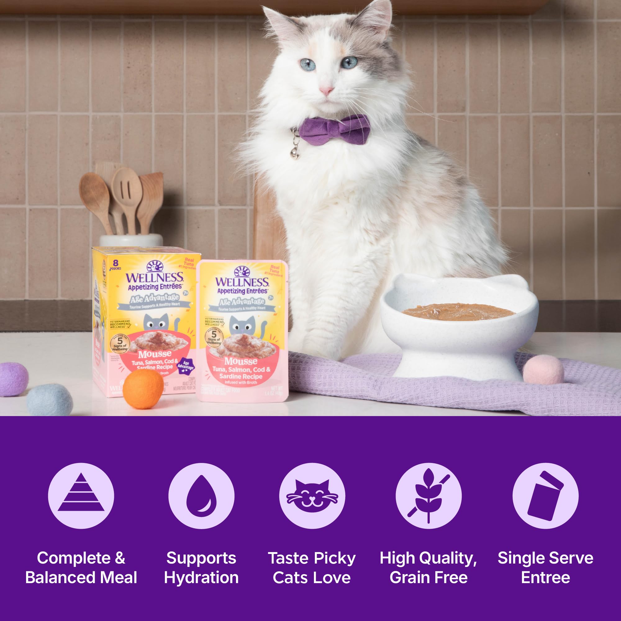 Wellness sachets ouverts révélant mousse juteuse et appétissante