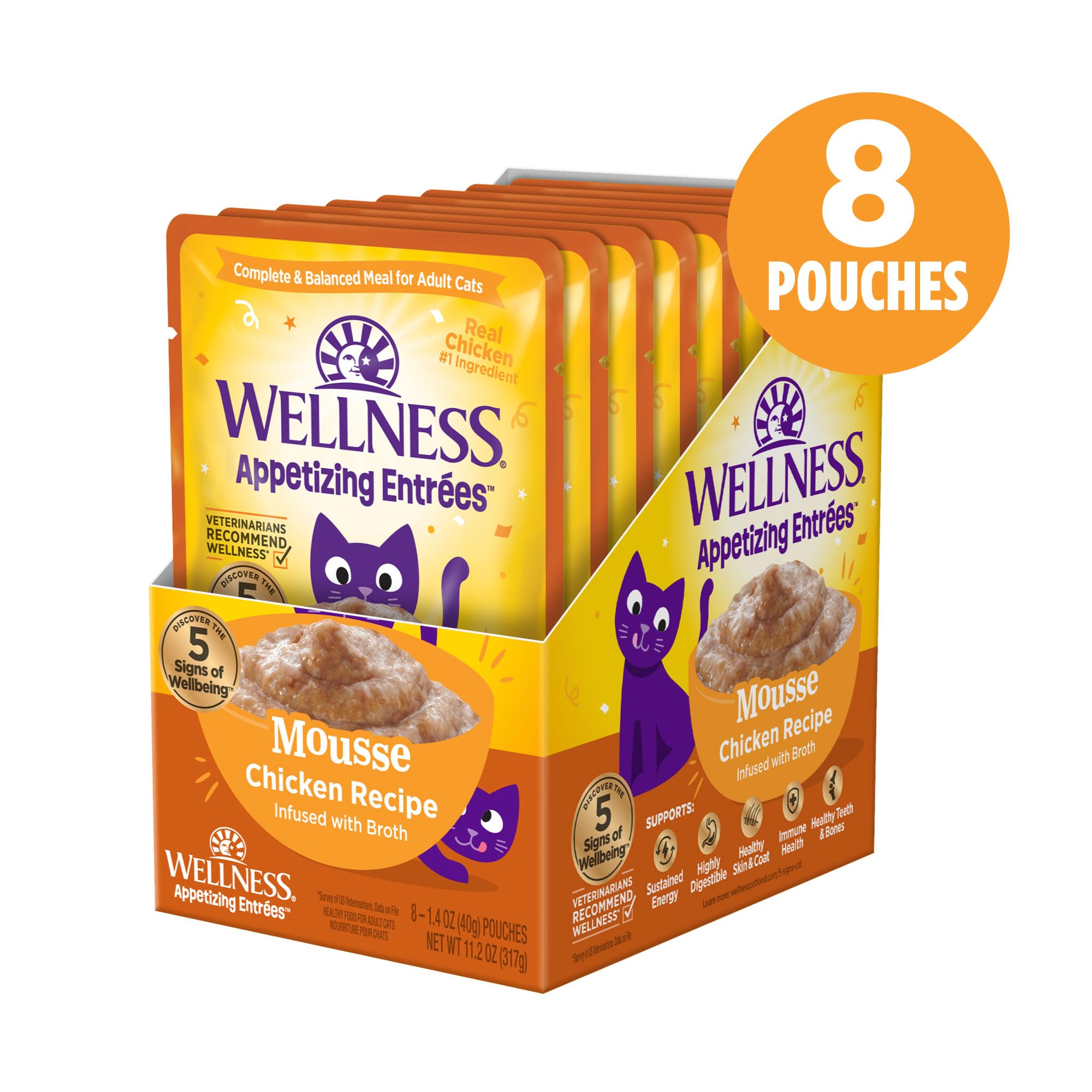 Wellness mousse poulet gros plan texture onctueuse facile à lécher pour chat