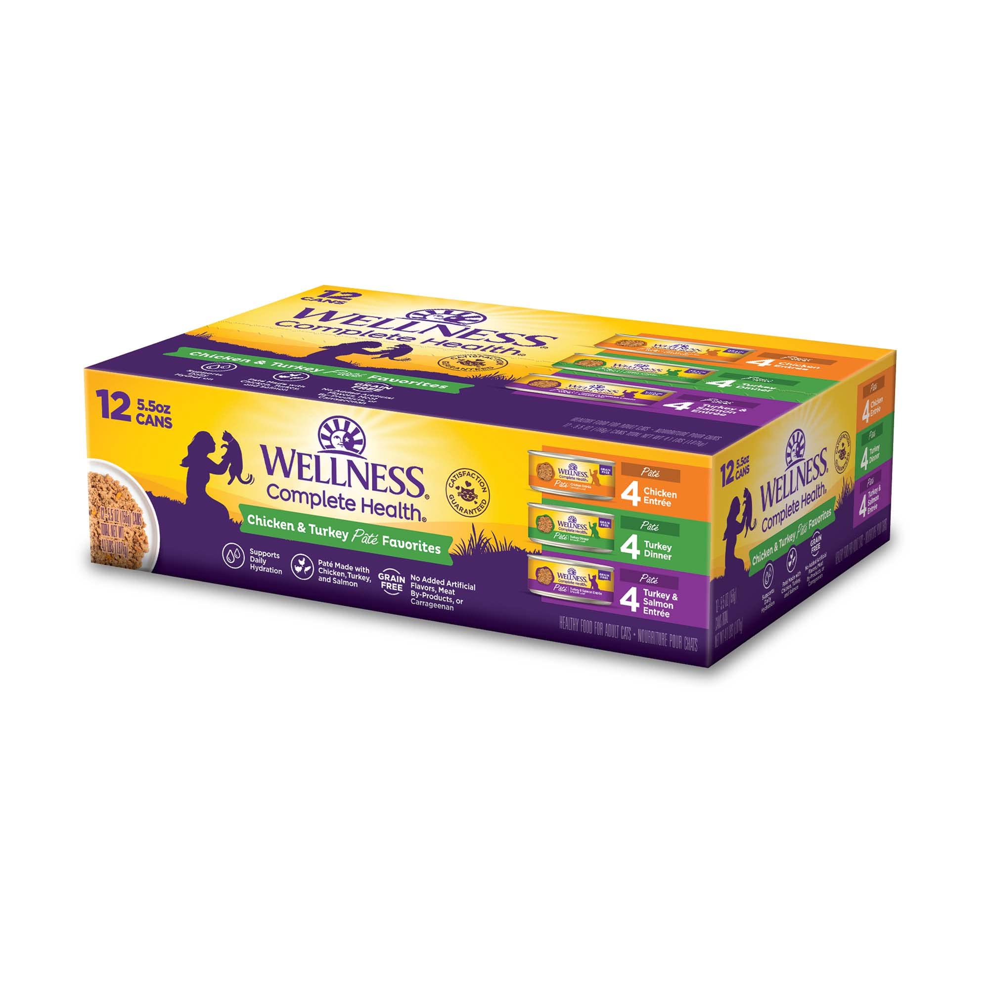 Wellness pack variété pâté face boîte montrant l’emballage, inspire confiance