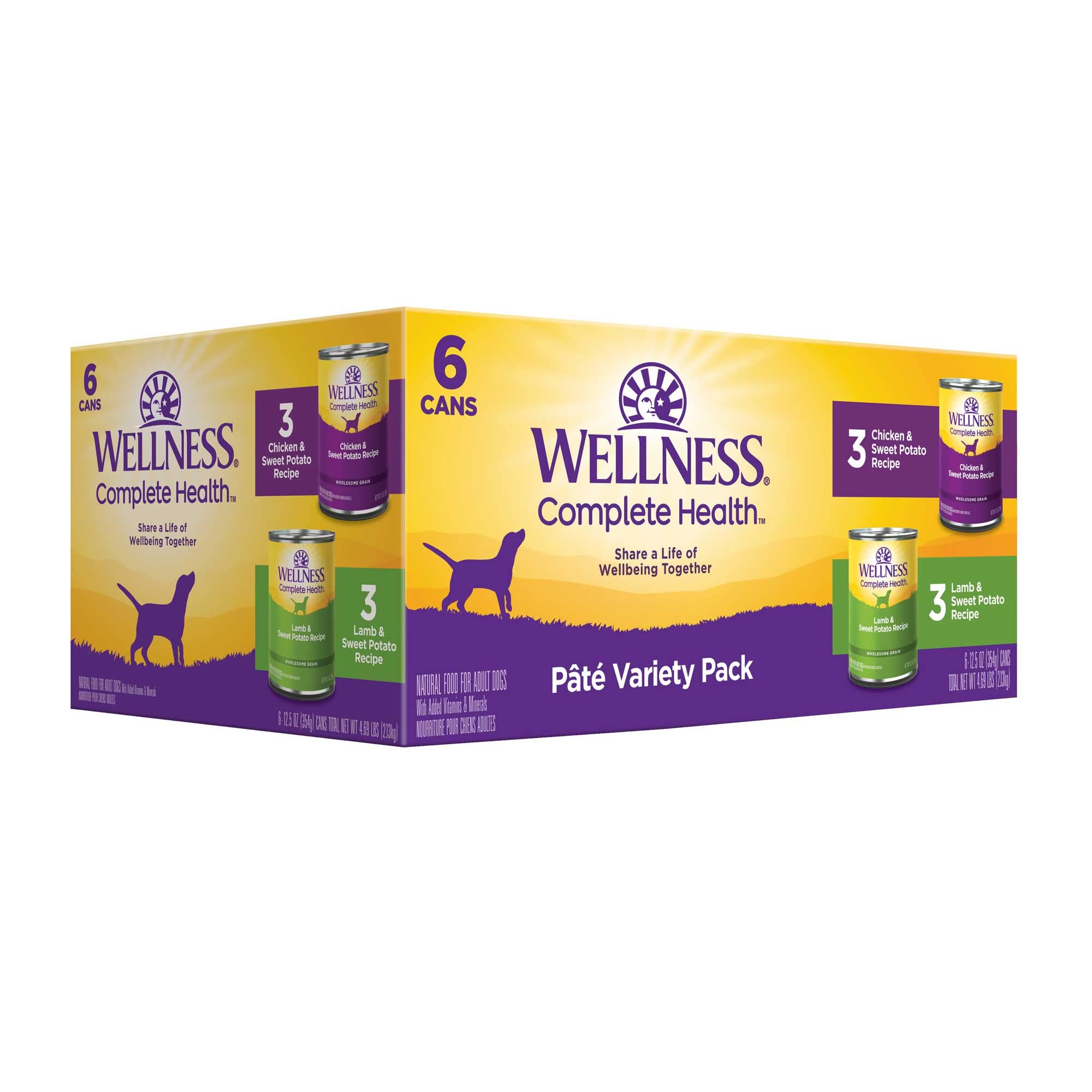 wellness pack de pâtés de face montrant six conserves, visibilité du format pratique
