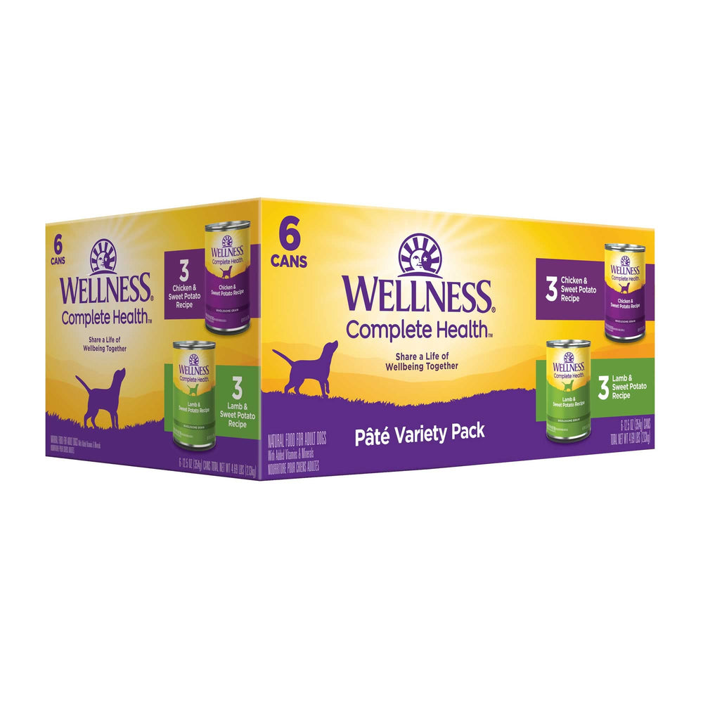 wellness pack de pâtés de face montrant six conserves, visibilité du format pratique