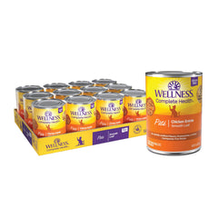Wellness pâté poulet face boîte montrant l'emballage et l'avantage naturel