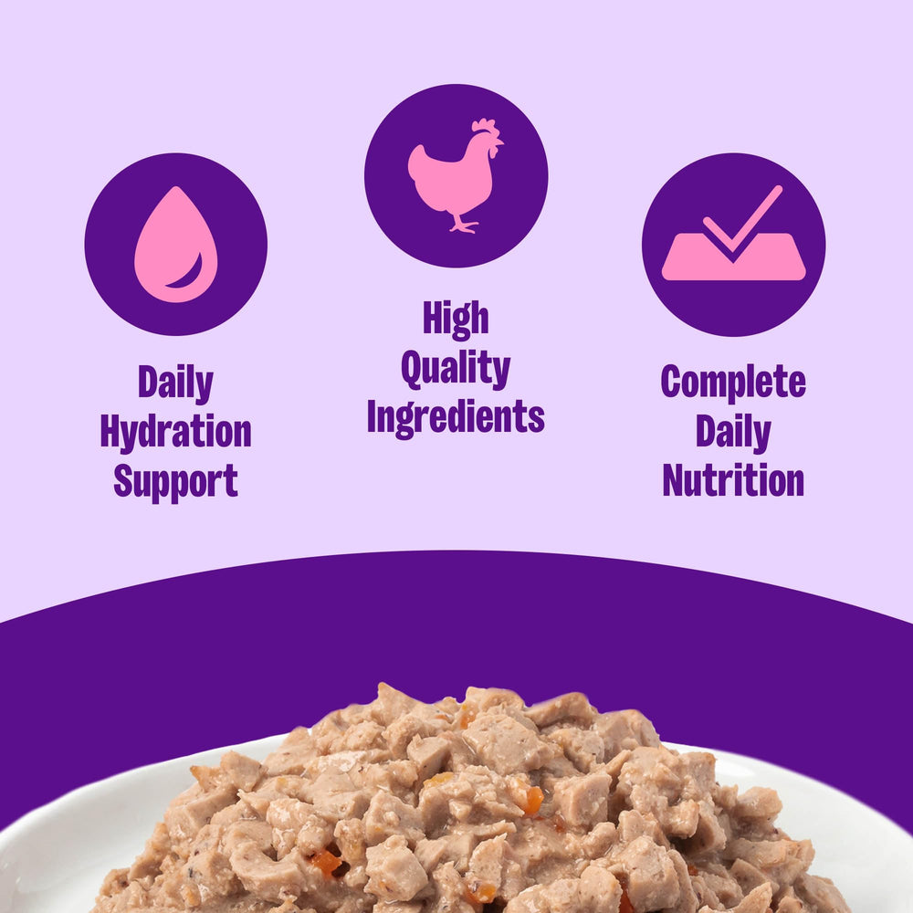Wellness pâté poulet ouverture montrant texture lisse et appétence renforcée