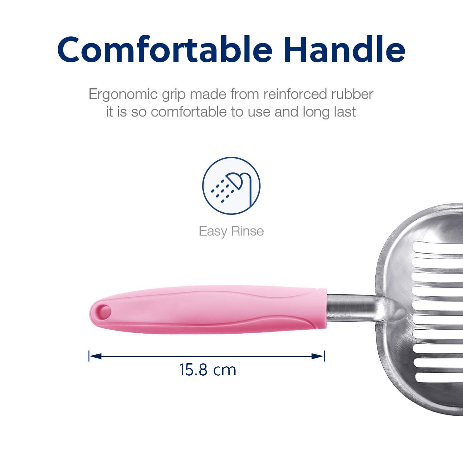 WePet poignée rose ergonomique offrant une prise confortable et contrôle lors du tamisage