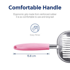 WePet poignée rose ergonomique offrant une prise confortable et contrôle lors du tamisage