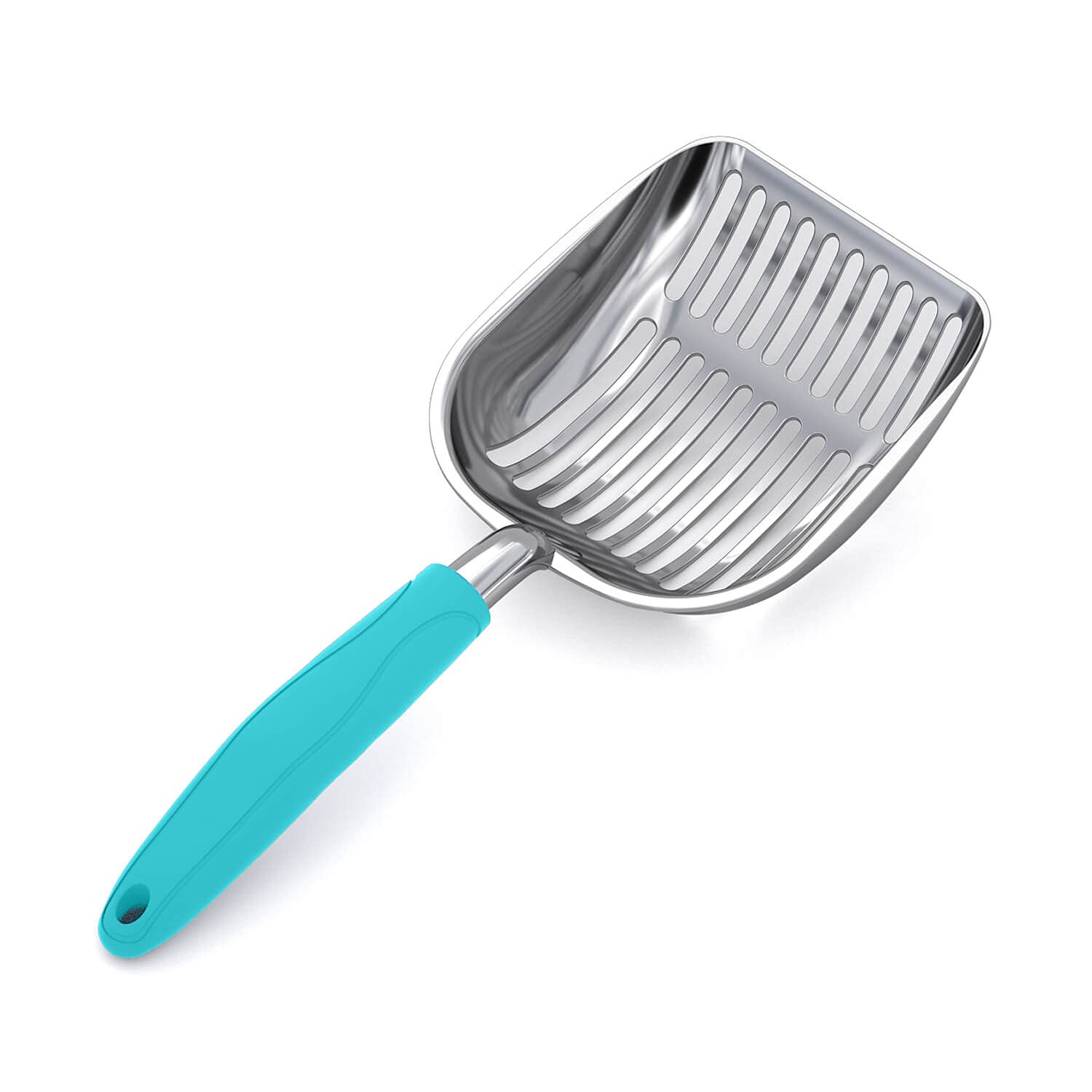 WePet pelle face avant montrant la forme profonde et le manche Turkish Blue pour un ramassage facile