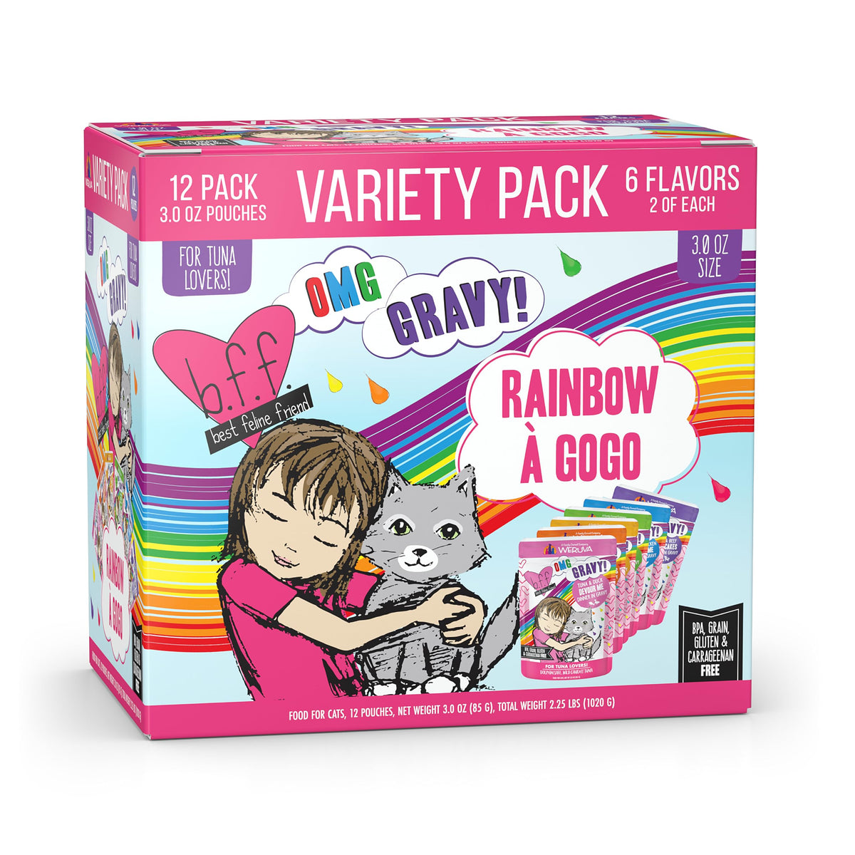 Weruva pack face montrant les 12 sachets pour variété et praticité