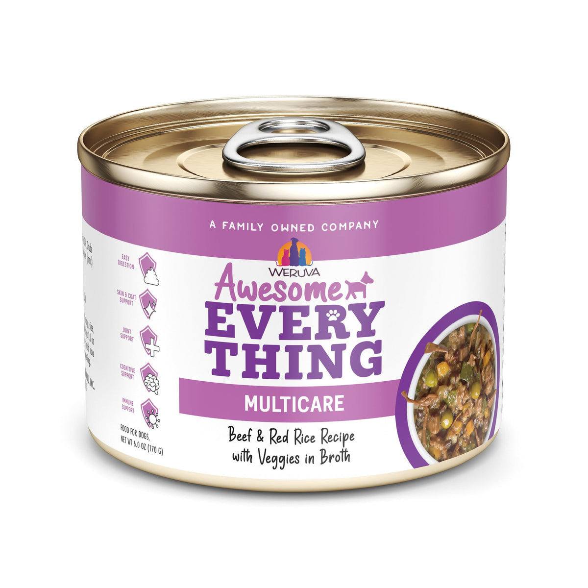 Weruva conserve face avant montrant recette boeuf et riz rouge pour appétence