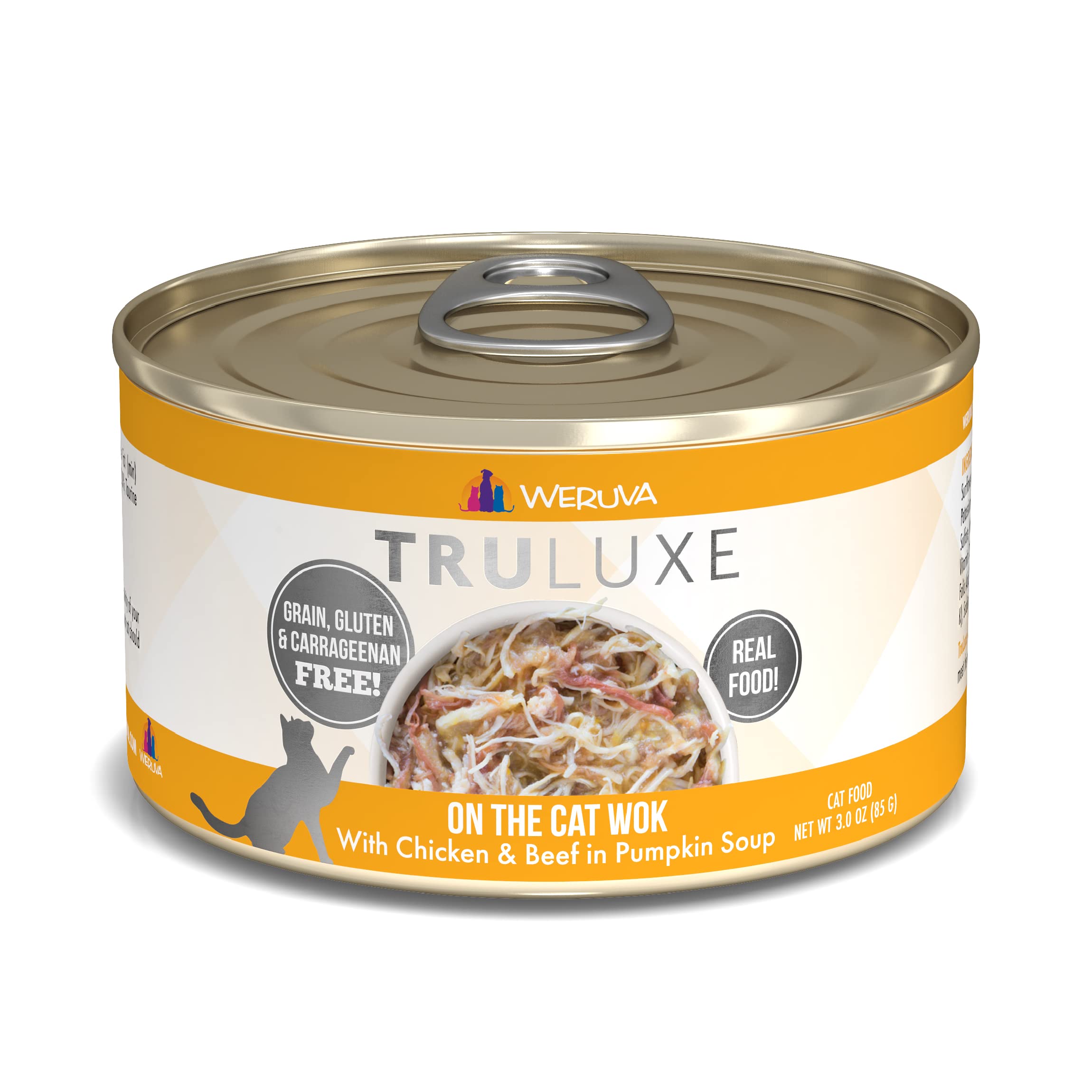 Weruva boîte avant On The Cat Wok montrant emballage attractif et ingrédients premium