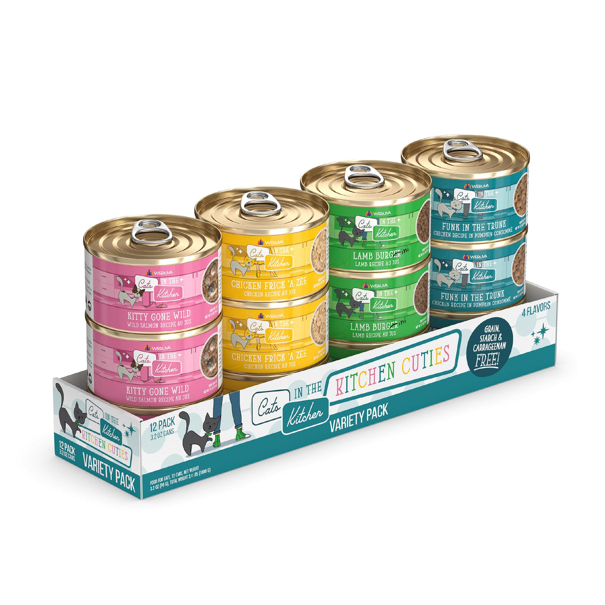 Weruva boîte face Kitchen Cuties montrant la marque et information produit, rassure sur qualité