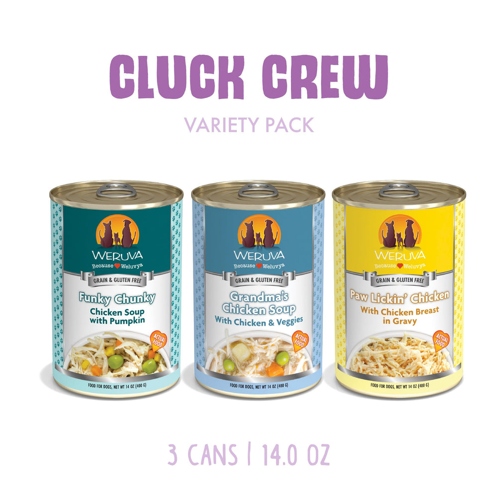 Weruva Cluck Crew ouverture de conserve montrant contenu appétent et hydratation naturelle