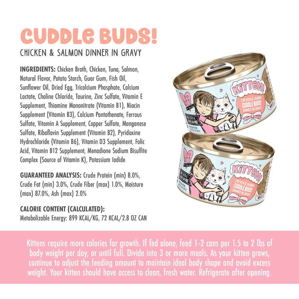 Weruva Cuddle Buds ingrédients poisson illustrant protéines durables et qualité