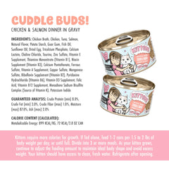 Weruva Cuddle Buds ingrédients poisson illustrant protéines durables et qualité