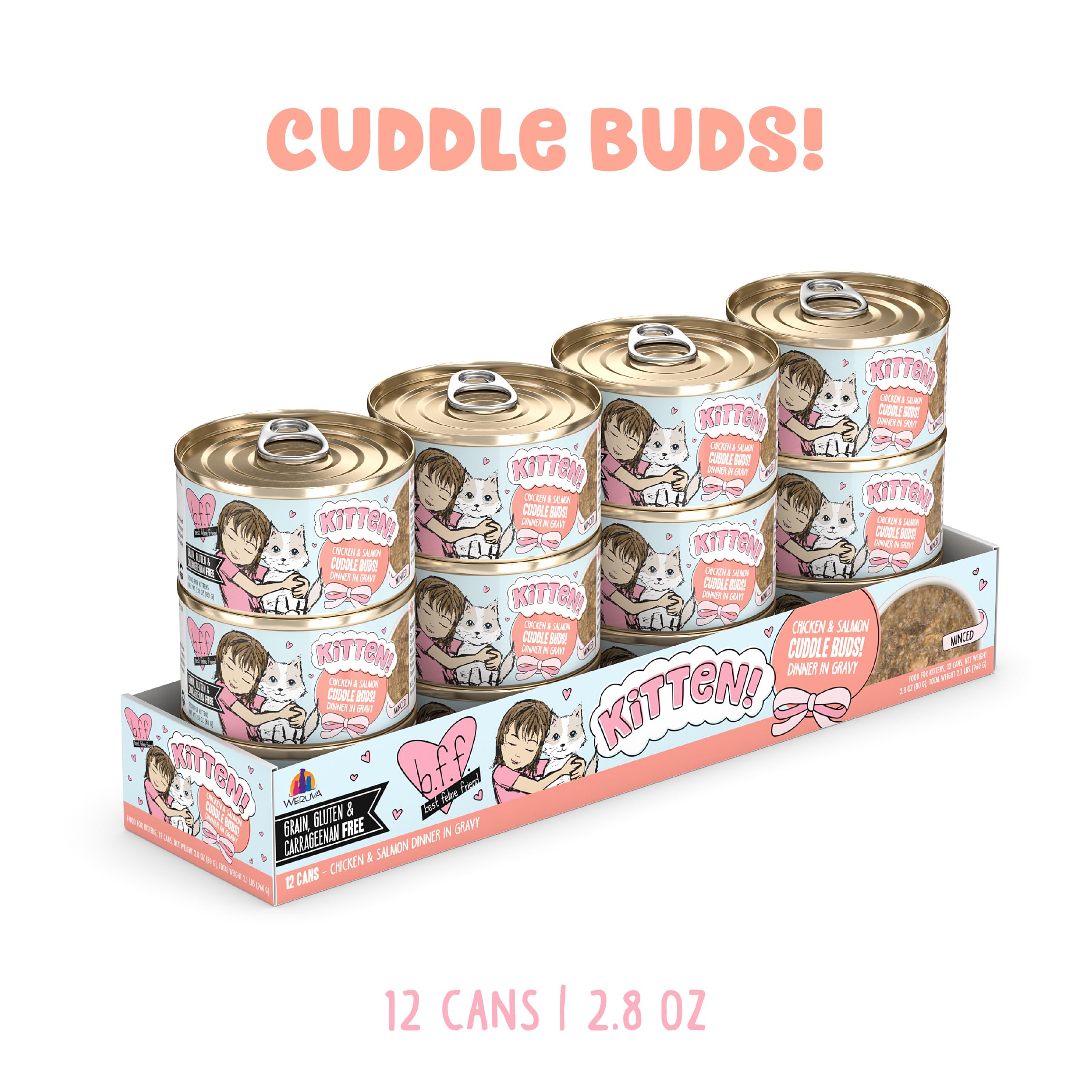 Weruva Cuddle Buds boîte ouverte révélant sauce onctueuse et morceaux attractifs
