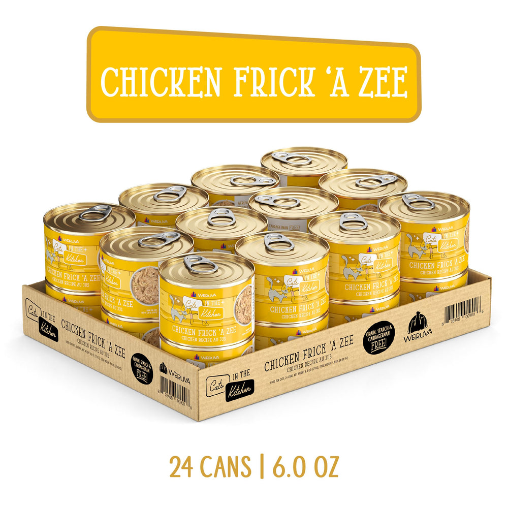 Weruva gros plan texture montrant morceaux de poulet et jus, digestion facilitée