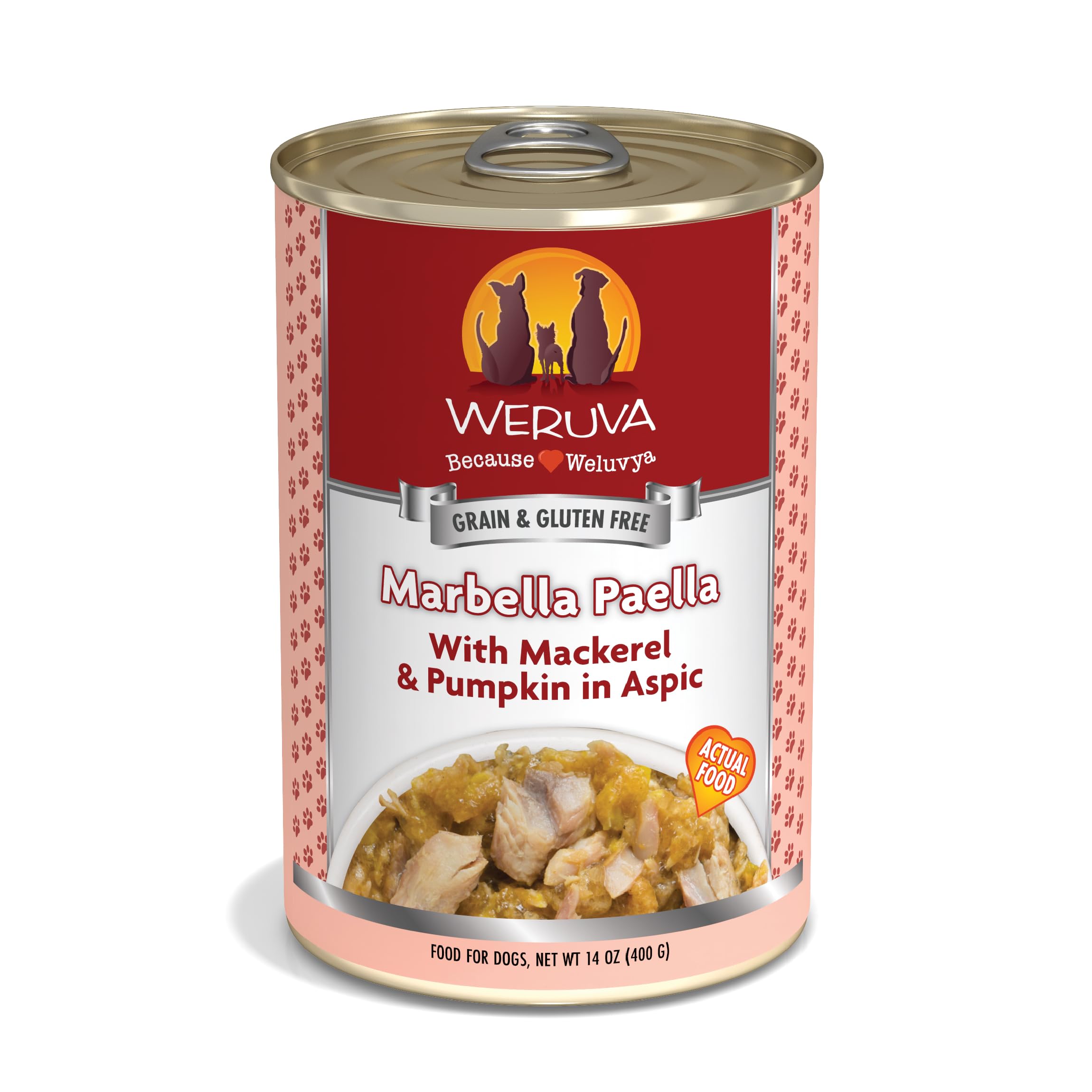 Weruva boîte Marbella Paella vue frontale montrant l’emballage et la taille