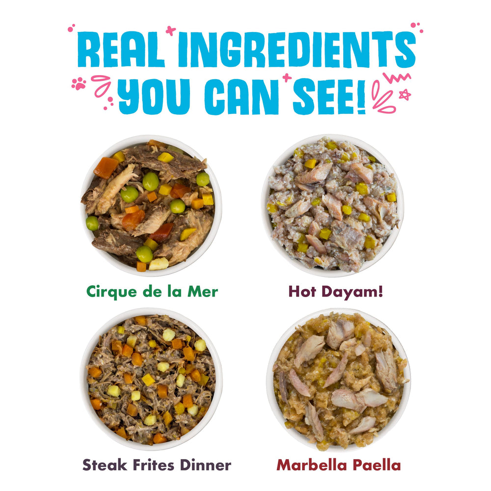 Weruva Marbella Paella ouverture montrant ingrédients reconnaissables, nutrition