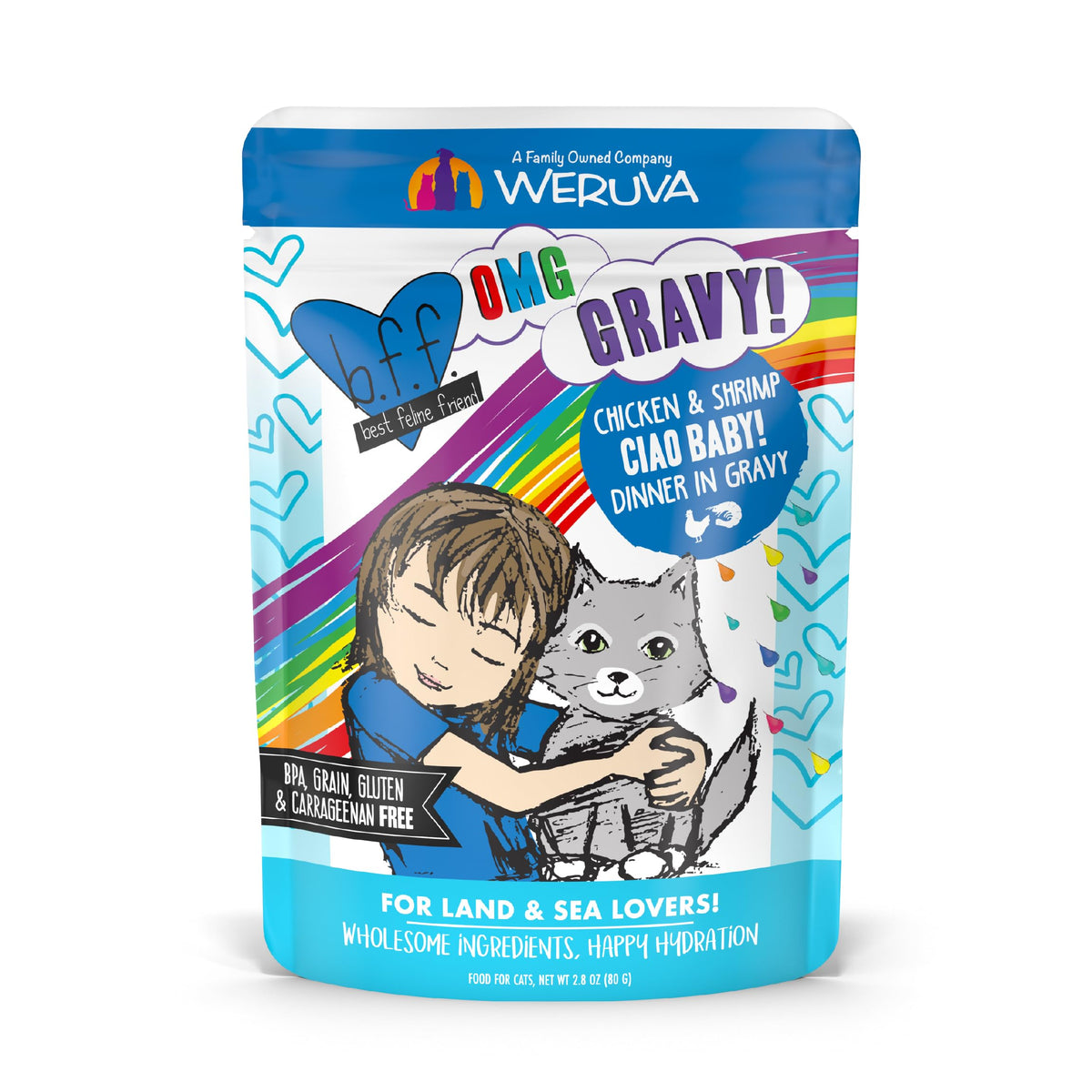 Weruva sachet devant montrant la marque et praticité pour repas rapide
