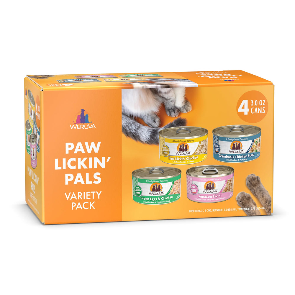 Weruva pack d'essai face montrant quatre boîtes, appétence accrue
