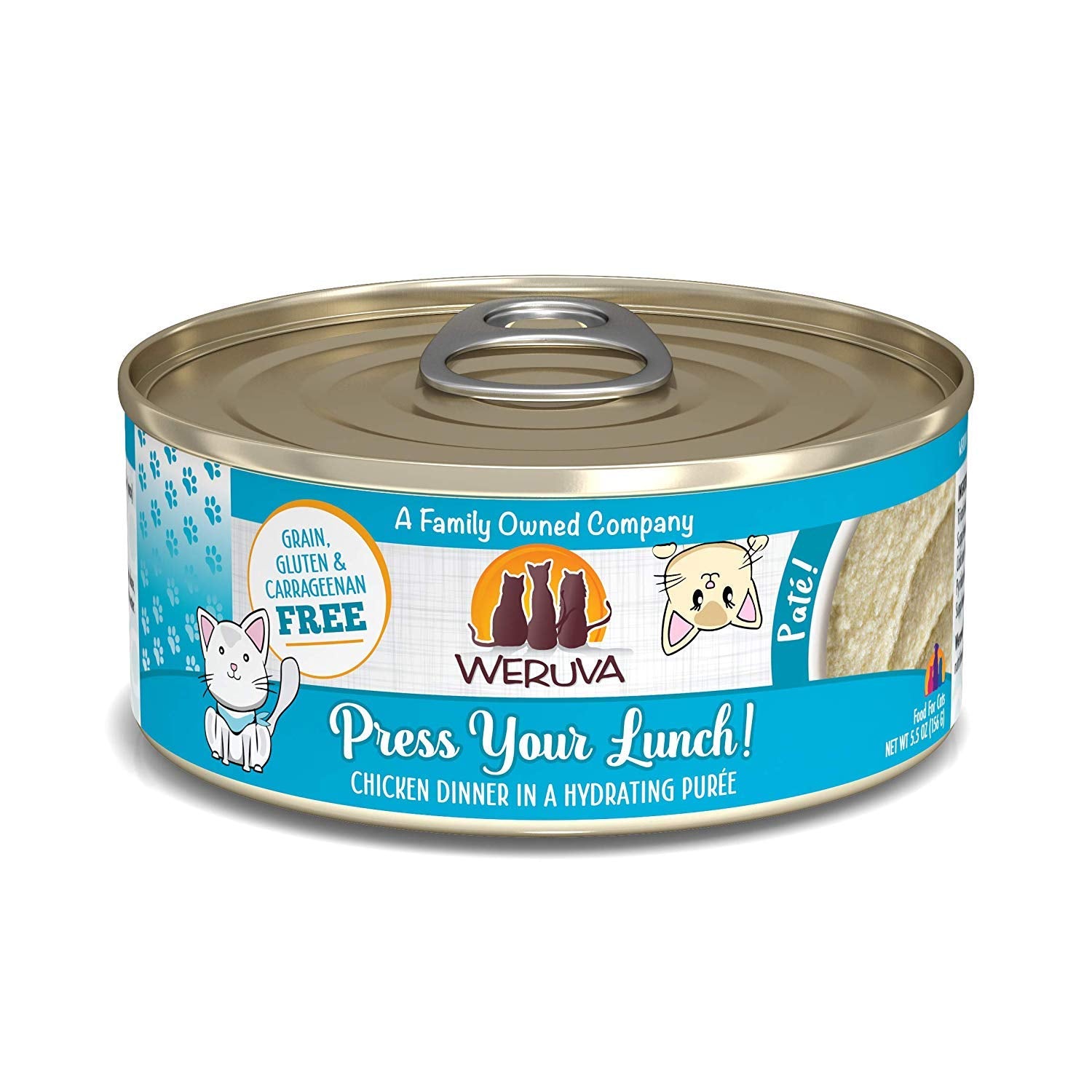 Weruva pâté poulet face de la boîte montrant l’étiquette et l’avantage d’ingrédients simples