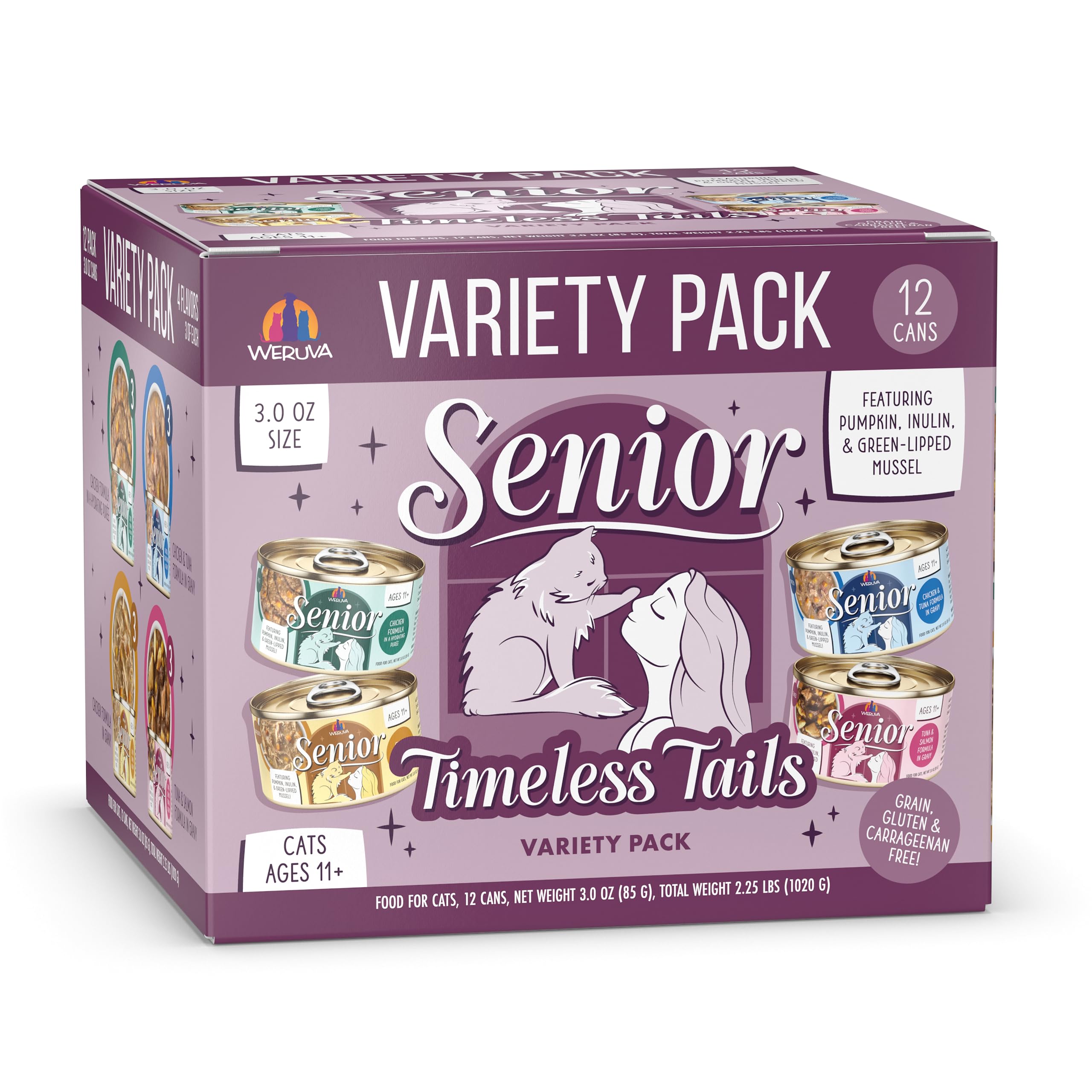 Weruva emballage avant montrant assortiment Timeless Tails et variété bénéfique