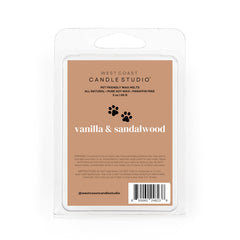 West Coast Candle Company emballage frontal vanille santal bénéfice sécurité animaux