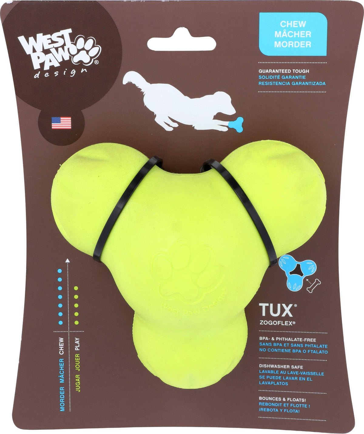 WEST PAW Tux vue avant du jouet montrant la forme et la couleur Granny Smith, durable
