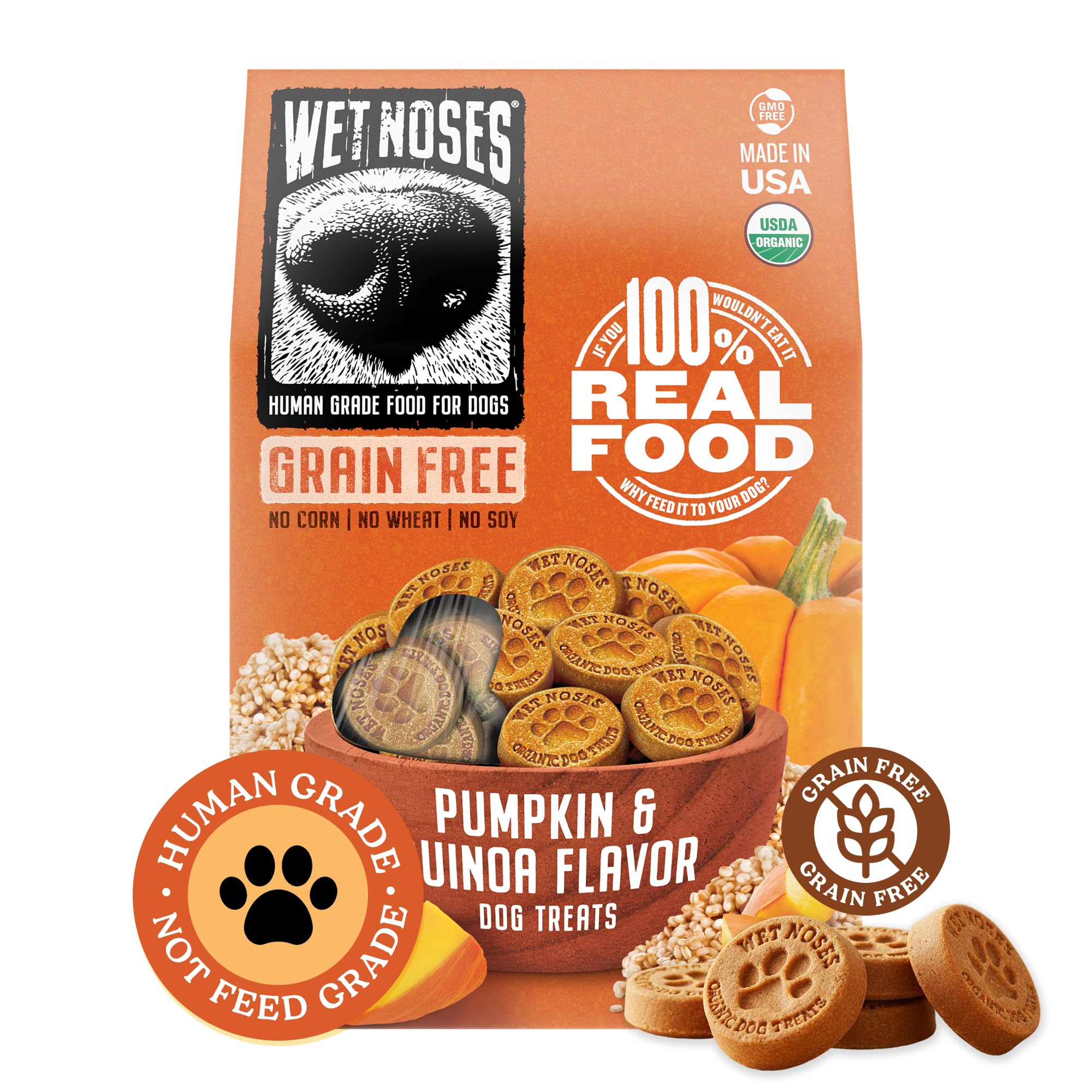 Wet Noses paquet devant montrant l'emballage bio et avantages sains