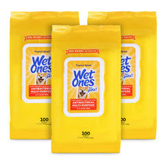 Wet Ones for Pets emballage avant montrant 100 lingettes et praticité