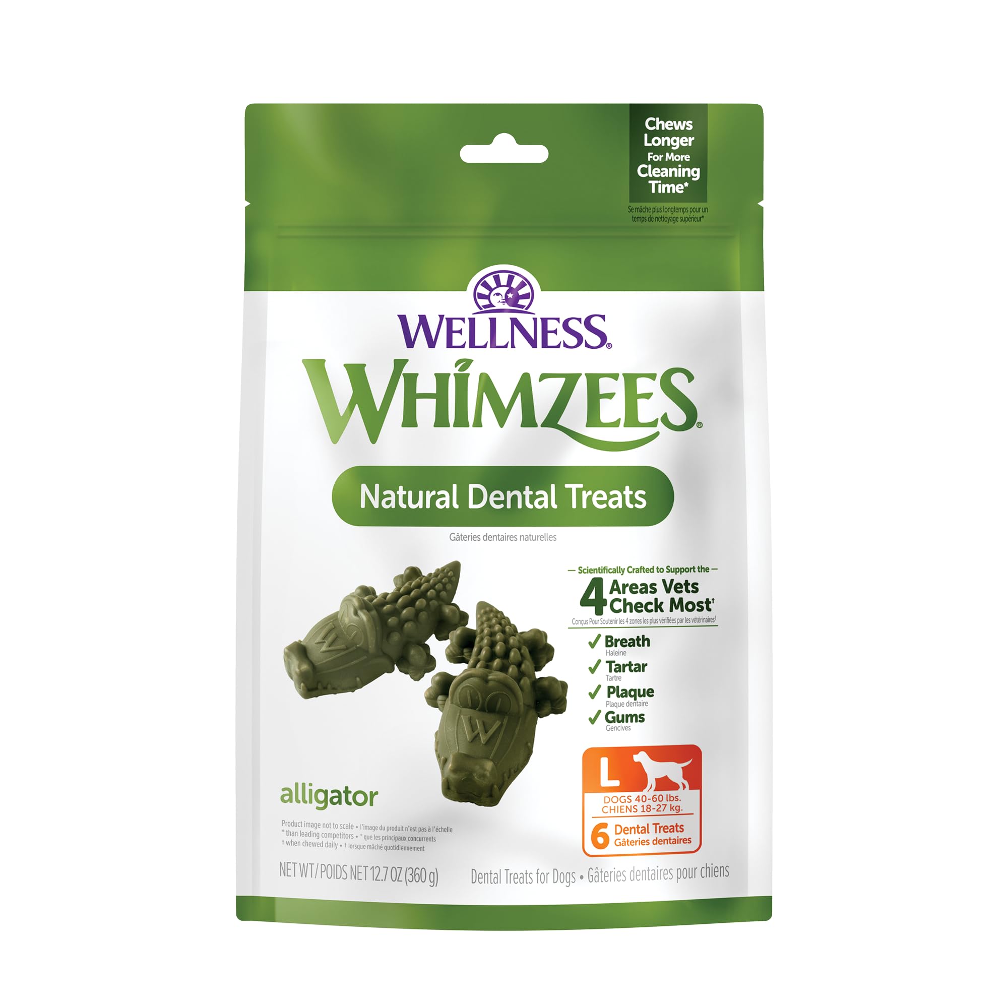 Whimzees emballage face montrant le sac pratique pour hygiène dentaire