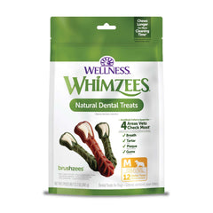 Whimzees Brushzees emballage devant montrant taille medium et avantage hygiène