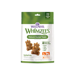 Whimzees emballage face montrant le sac et bénéfice hygiène