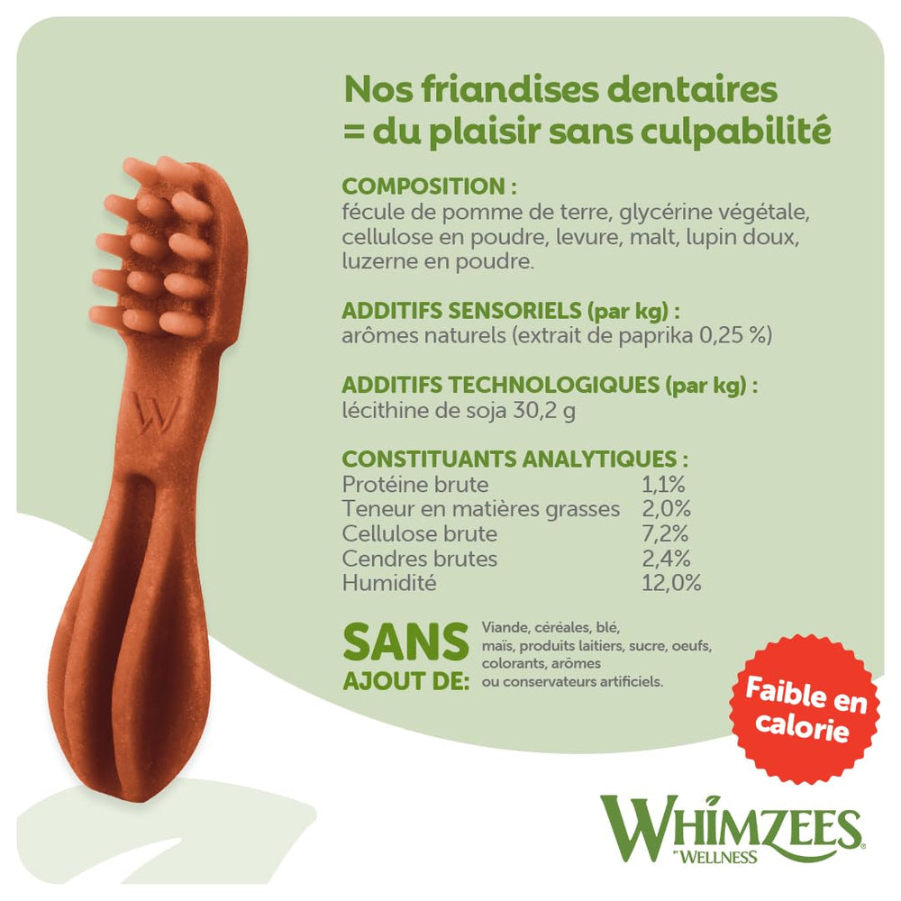 Whimzees étiquette nutritionnelle montrant valeurs et composition