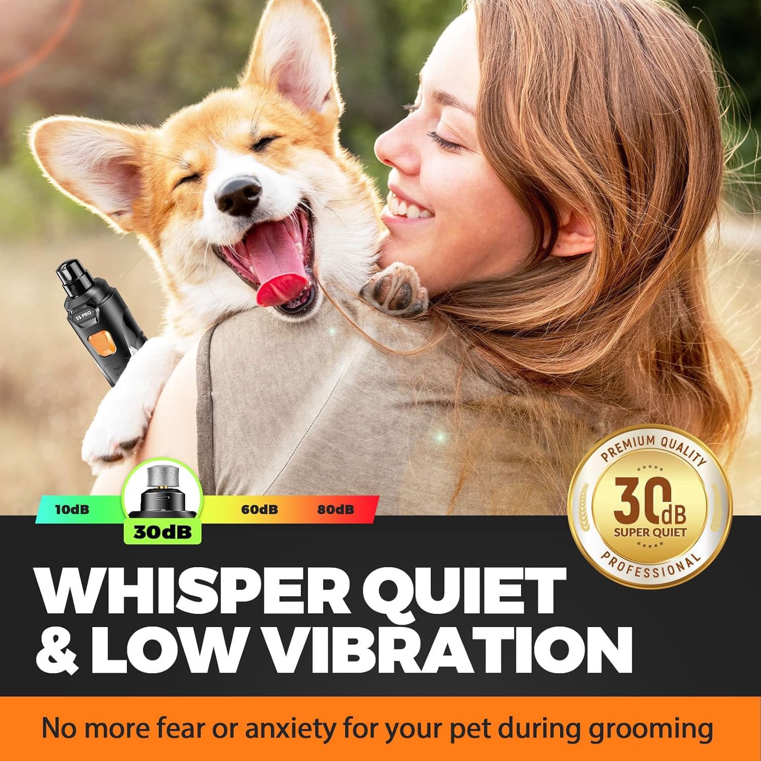 Whisper Quiet Dog Nail Grinder embout diamanté détaillé pour polissage sûr